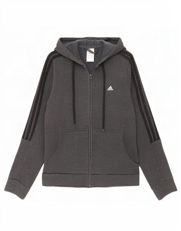 Adidas Damen Zip Hoodie Pullover UK 14 Mittelgraue Baumwolle