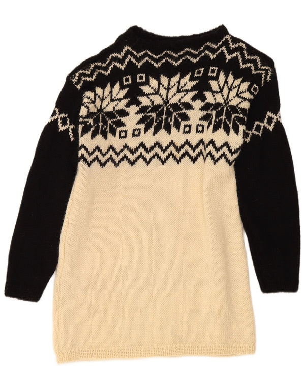 Vintage Damen Pullover mit U-Boot-Ausschnitt, Gr. 10, Klein, Beige, Fair Isle