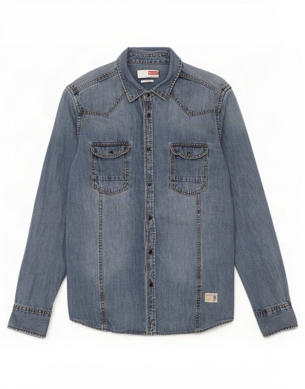 Mustang Chemise en Jean Coupe Slim Homme Bleu Moyen Coton