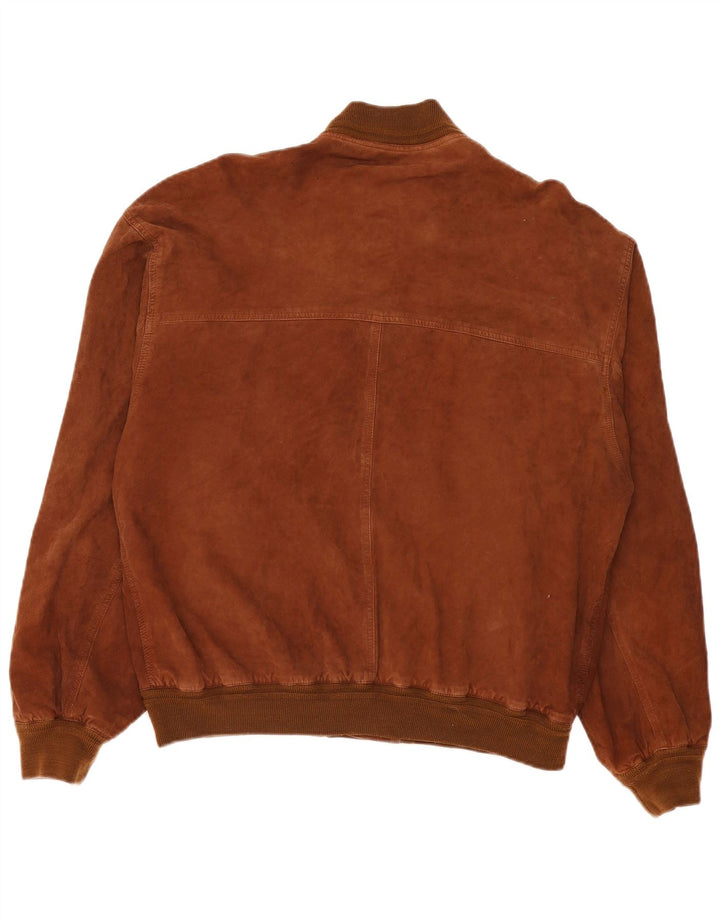 Barone Mens Suede Bomber Jacket IT 56 3XL Brown Leather
