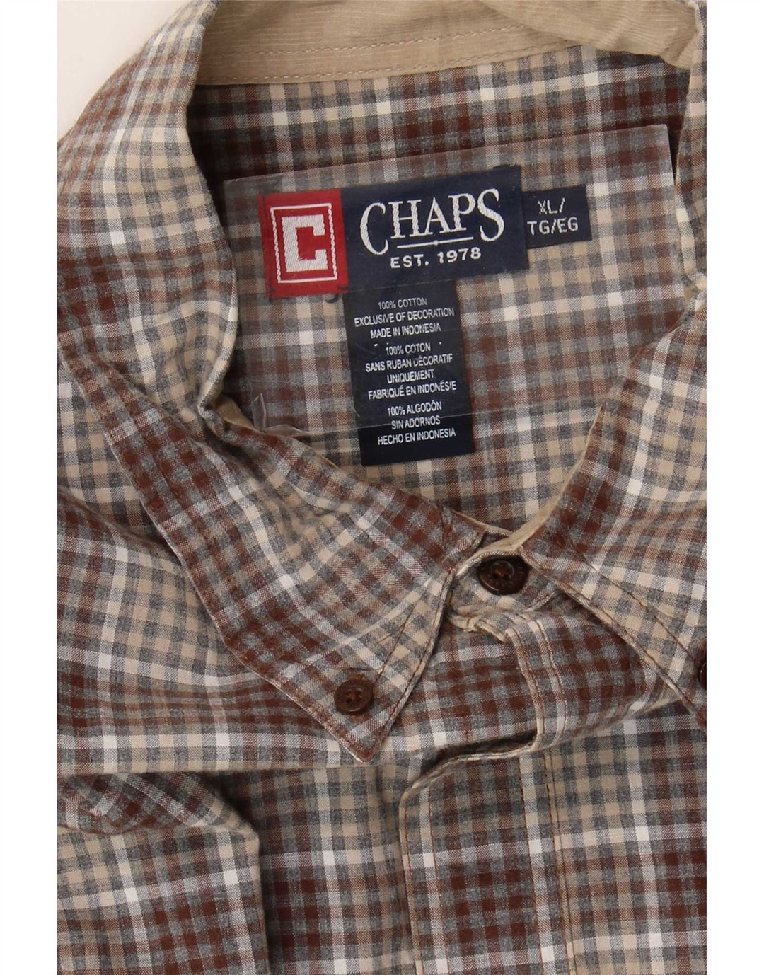 Chaps Camisa Hombre XL Marrón Cuadros Algodón