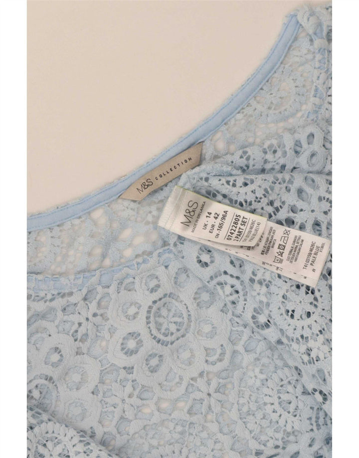 Marks & Spencer Womens Blouse Top UK 14 Large  Blue Floral Polyamide