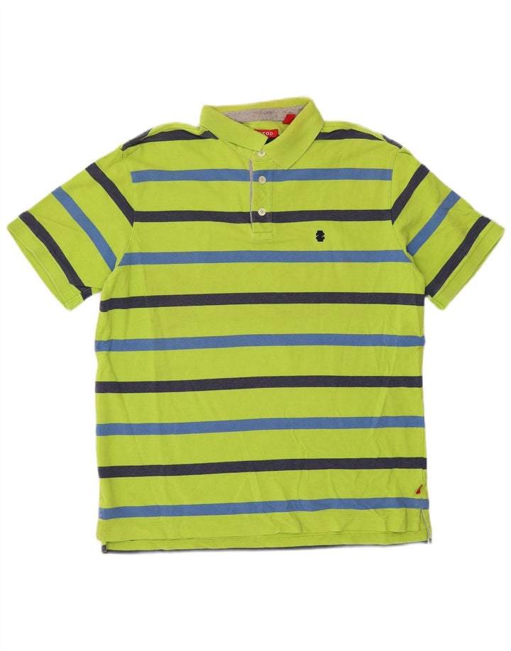 Izod Mens Polo Shirt Large Green Striped Cotton