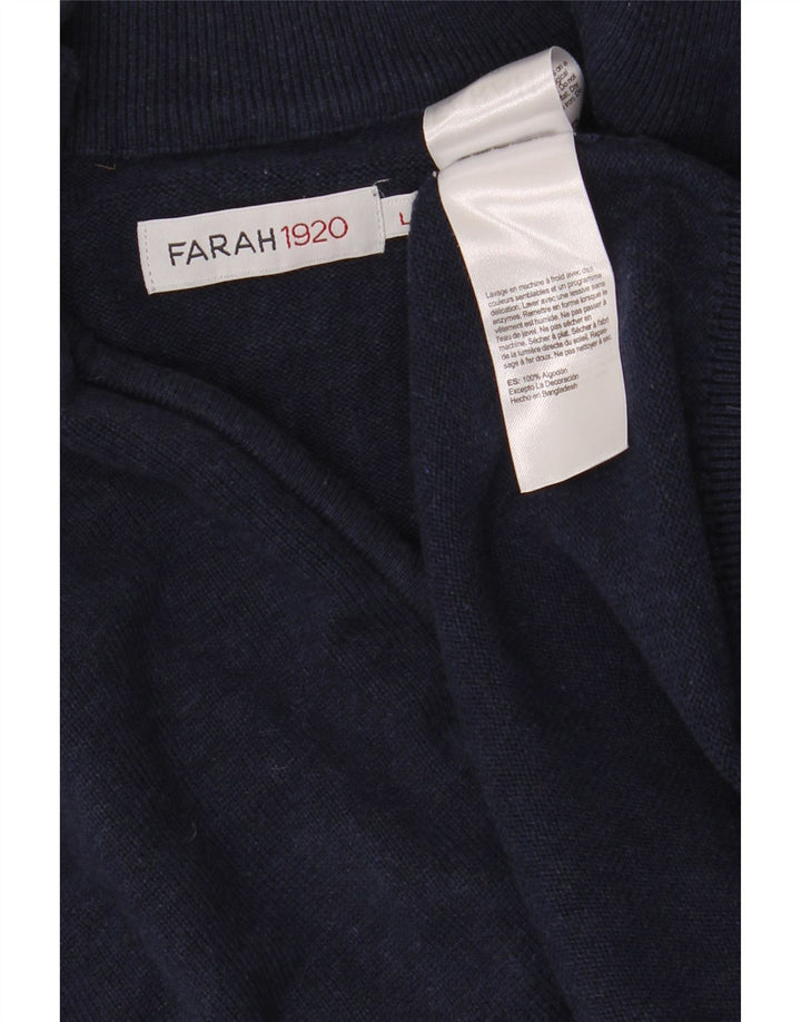 Farah Mens Zip Neck Jumper Sweater Large Navy Blue Cotton