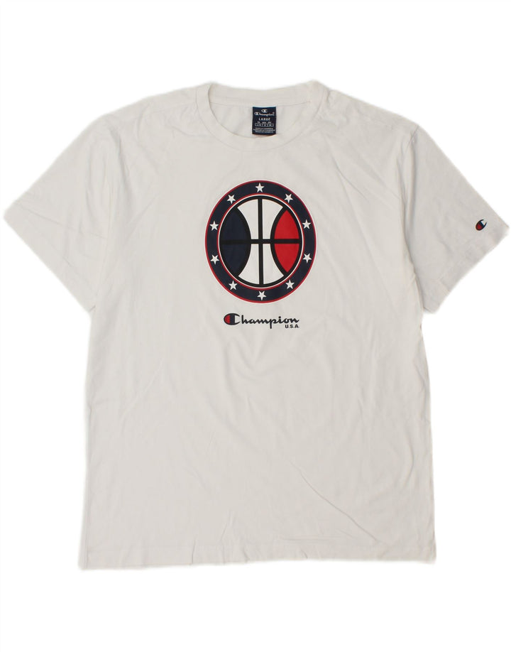 CHAMPION Mens Graphic T-Shirt Top Large White