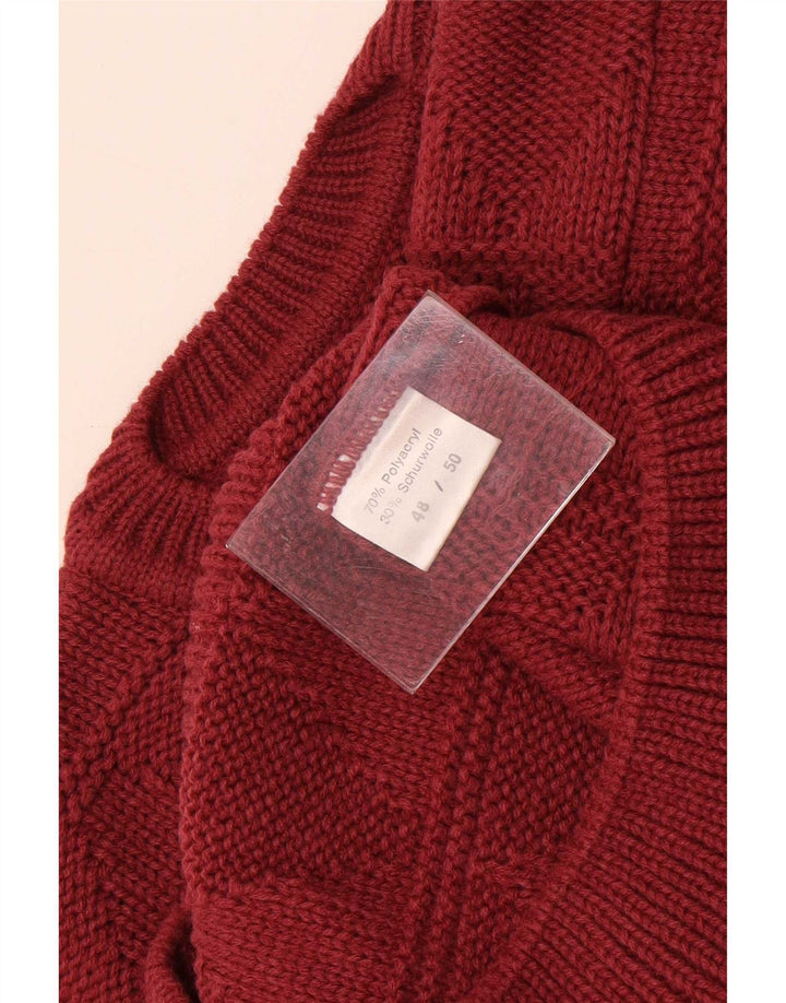 Vintage Mens Crew Neck Jumper Sweater IT 48/50 Medium Maroon Argyle/Diamond