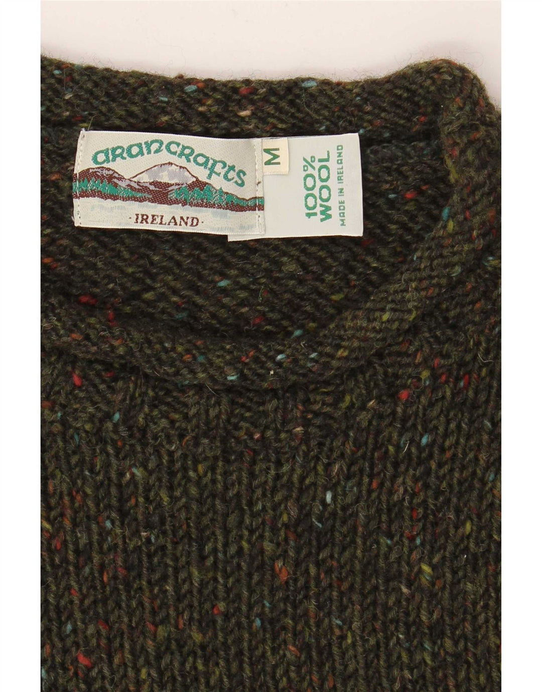 Aran Crafts Mens Boat Neck Jumper Sweater Medium Khaki Flecked Wool