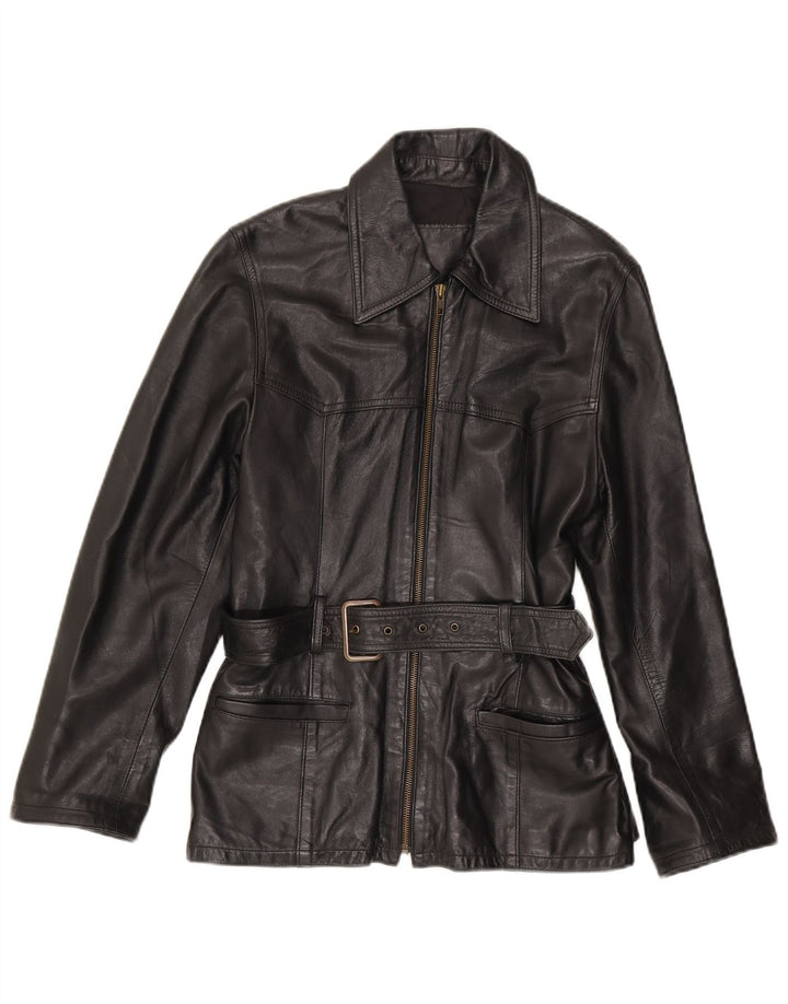 Vintage Womens Leather Jacket IT 44 Medium Black Leather