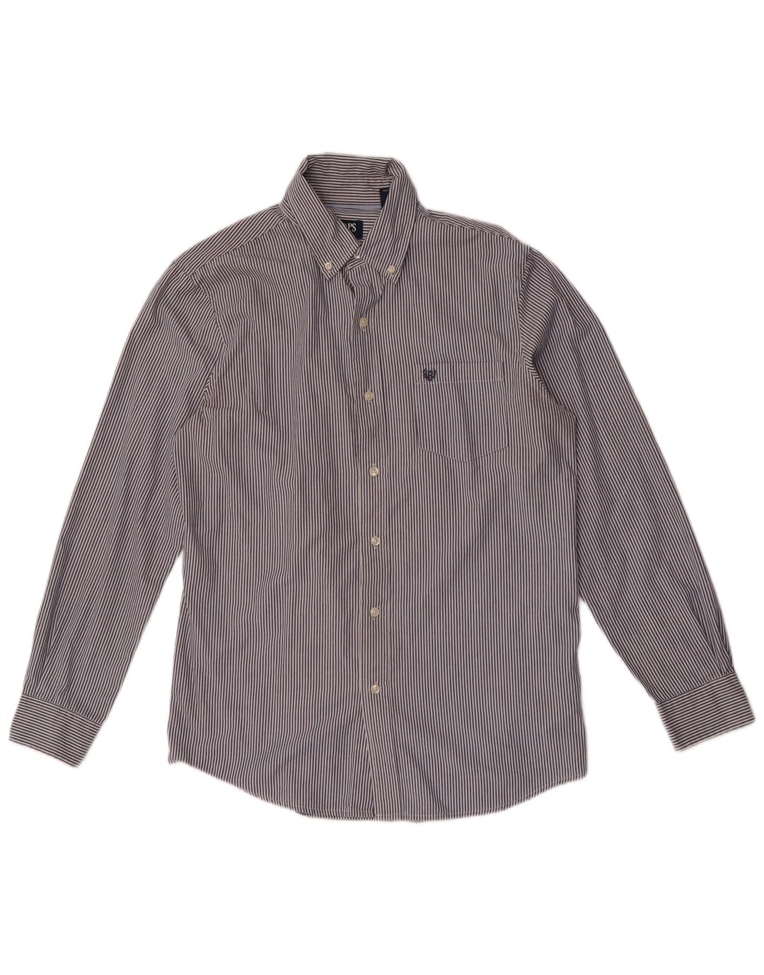 Chaps Mens Easy Care Shirt Medium Navy Blue Pinstripe Cotton
