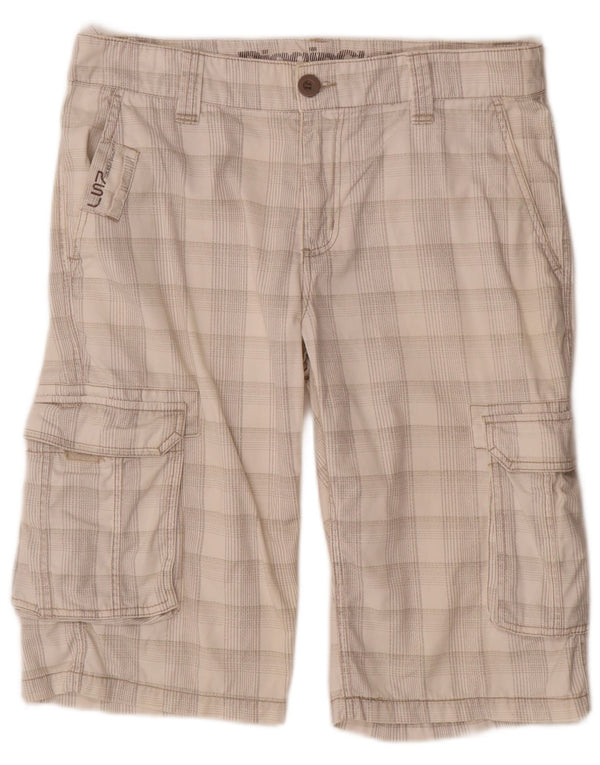 CLOCK HOUSE Mens Cargo Shorts W32 Medium Off White Check Cotton