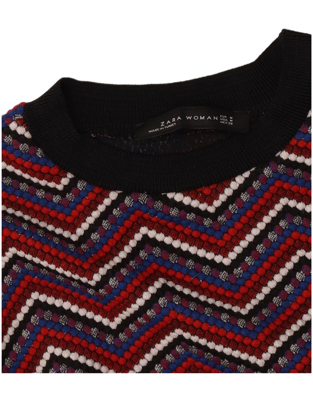 Top corto da donna Zara a maniche lunghe UK 12 Chevron medio multicolore