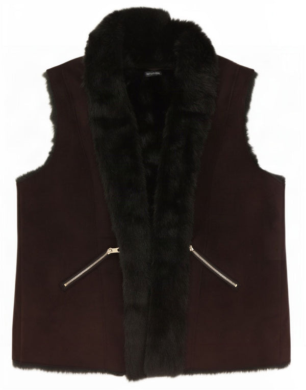 Intuition Womens Sherpa Open Gilet UK 18 XL Brown Colourblock Polyester