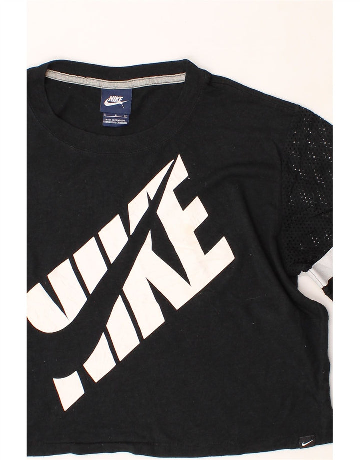NIKE Womens Oversized Crop Graphic T-Shirt Top UK 10 Small Black Polyester Vintage Nike and Second-Hand Nike from Messina Hembry 