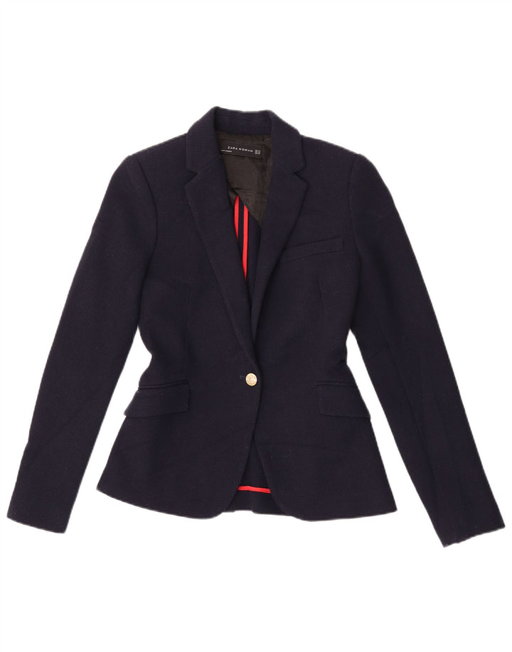 Zara Damen 1-Knopf-Blazerjacke UK 6 XS Marineblau Polyester