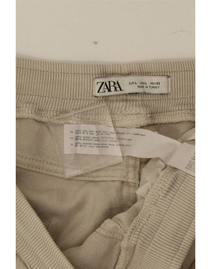 Zara Mens Cargo Shorts Large W32 Beige Cotton