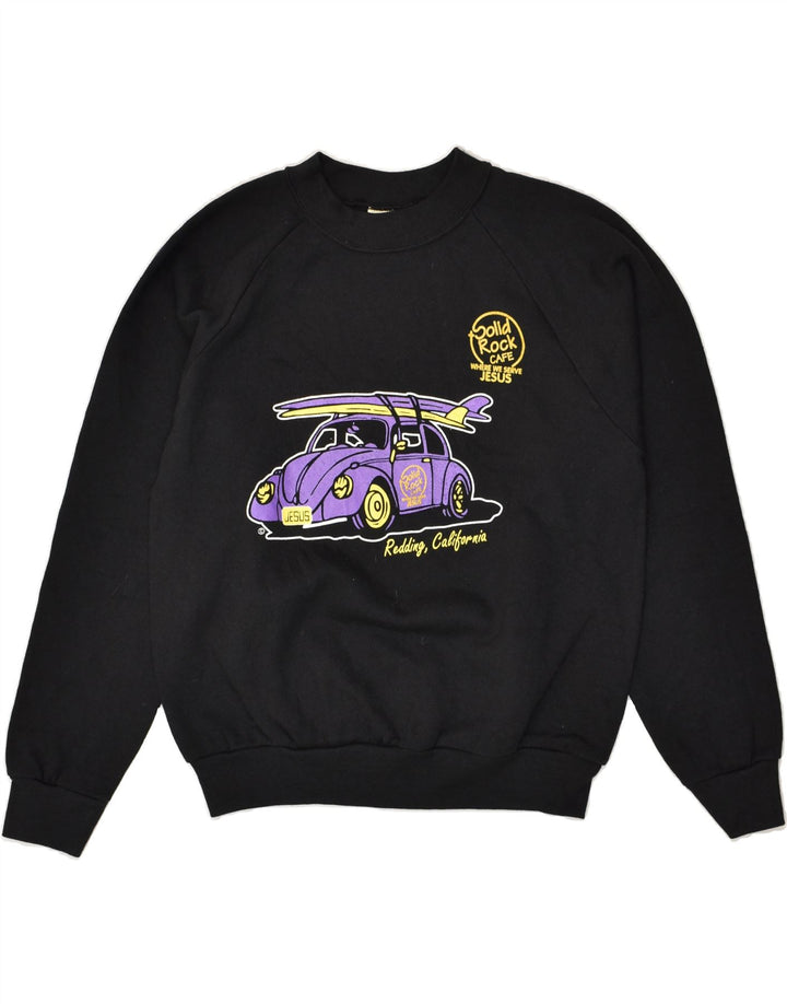 VINTAGE Mens Graphic Sweatshirt Jumper Medium Black Cotton Vintage Vintage and Second-Hand Vintage from Messina Hembry 