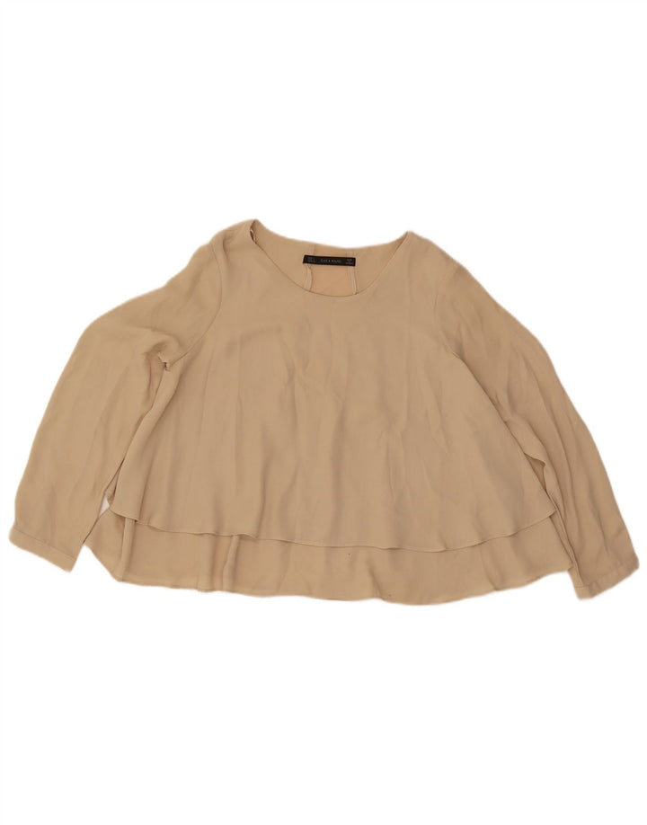 ZARA Womens Crop 3/4 Sleeve Blouse Top UK 10 Small Beige Polyester