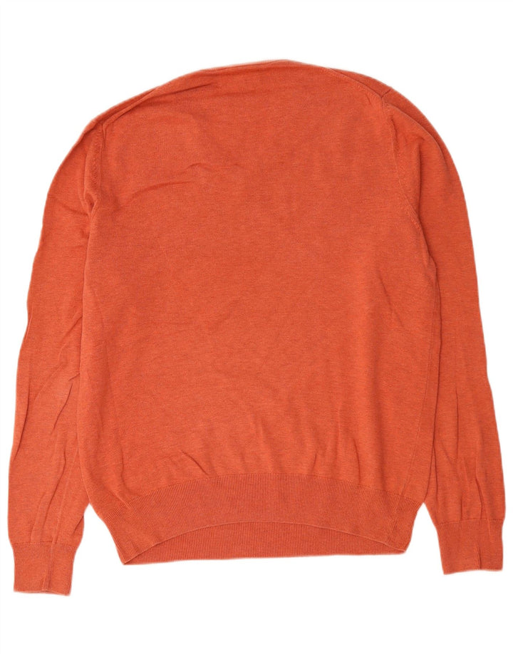Marks & Spencer Mens V-Neck Jumper Sweater Medium Orange Cotton