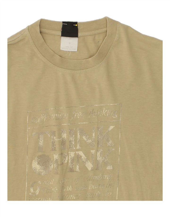 THINK PINK Mens Graphic T-Shirt Top Small Beige Cotton Vintage Think Pink and Second-Hand Think Pink from Messina Hembry 