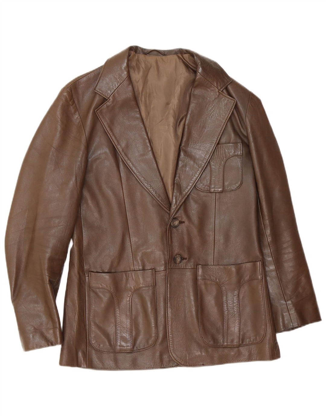vintage Mens 2 Bouton Veste Blazer En Cuir UK 38 Brun Moyen