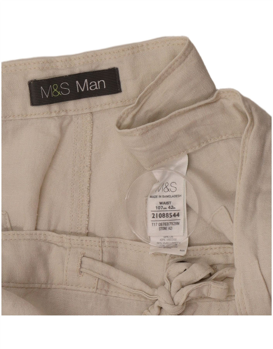 Marks & Spencer Mens Chino Shorts W42 2XL Beige Flax