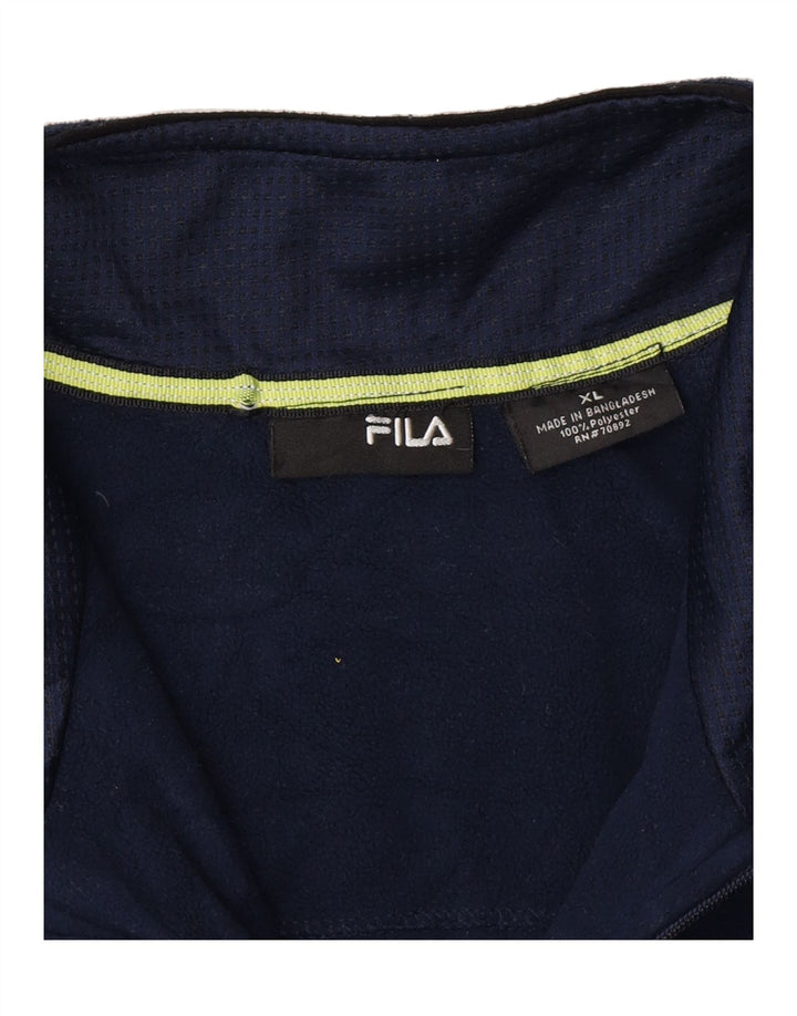 FILA Womens Zip Neck Fleece Jumper XL Navy Blue Polyester Vintage Fila and Second-Hand Fila from Messina Hembry 
