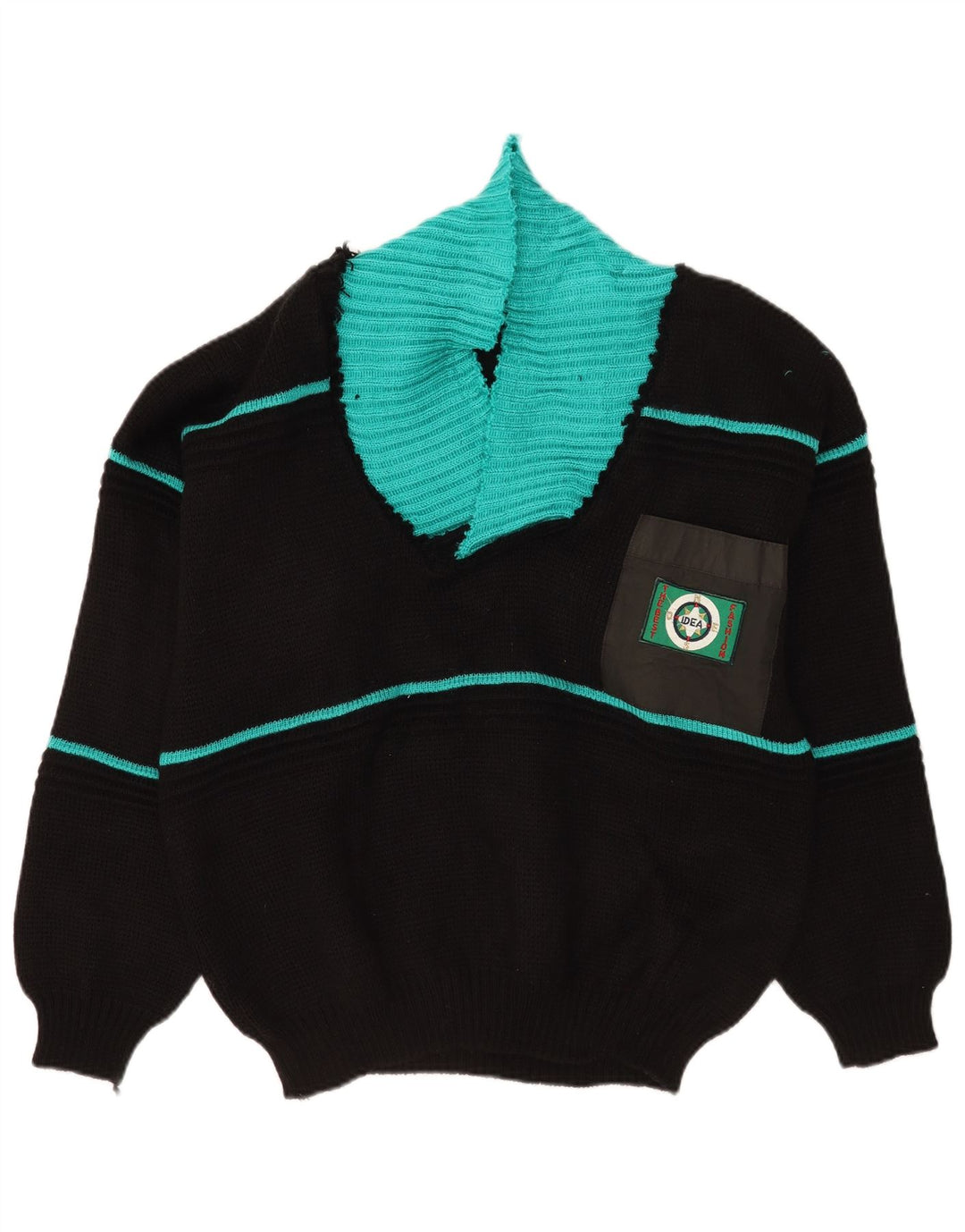 Idea Herren-Pullover mit Schalkragen, groß, Schwarz, Farbblock