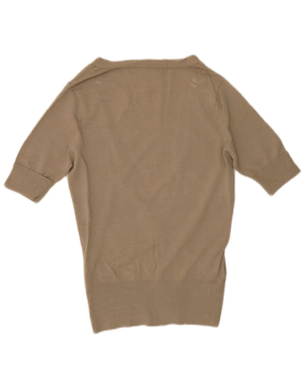Zara Womens Short Sleeve Cardigan Sweater UK 12 Medium Khaki Viscose