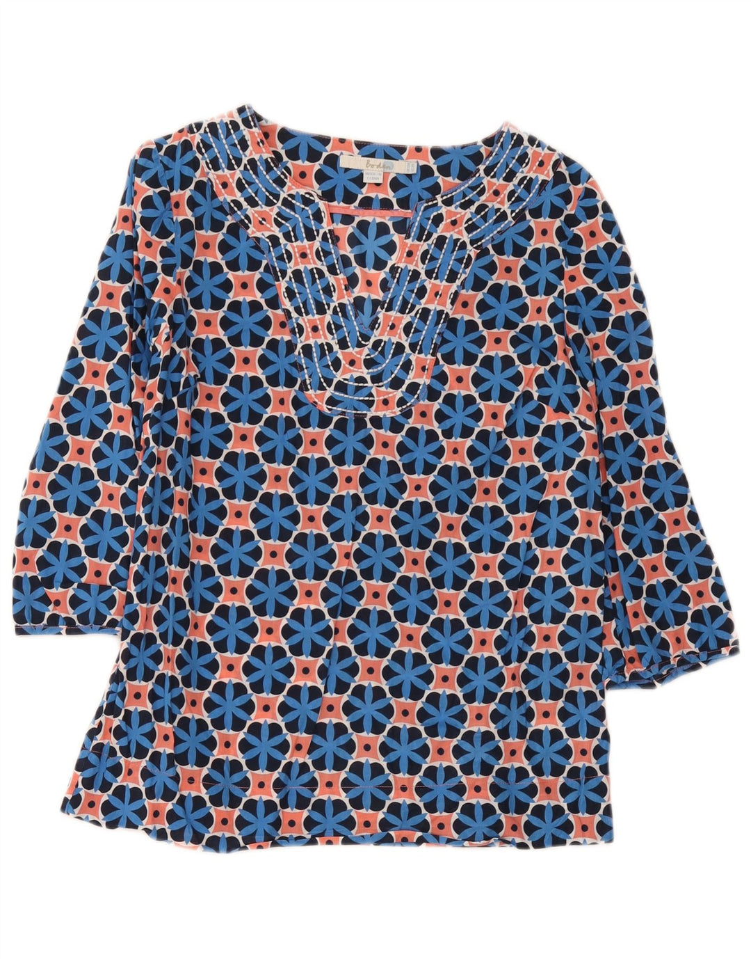 Boden Dame 3/4 ærmet Tunika Top UK 12 Medium Flerfarvet Geometrisk