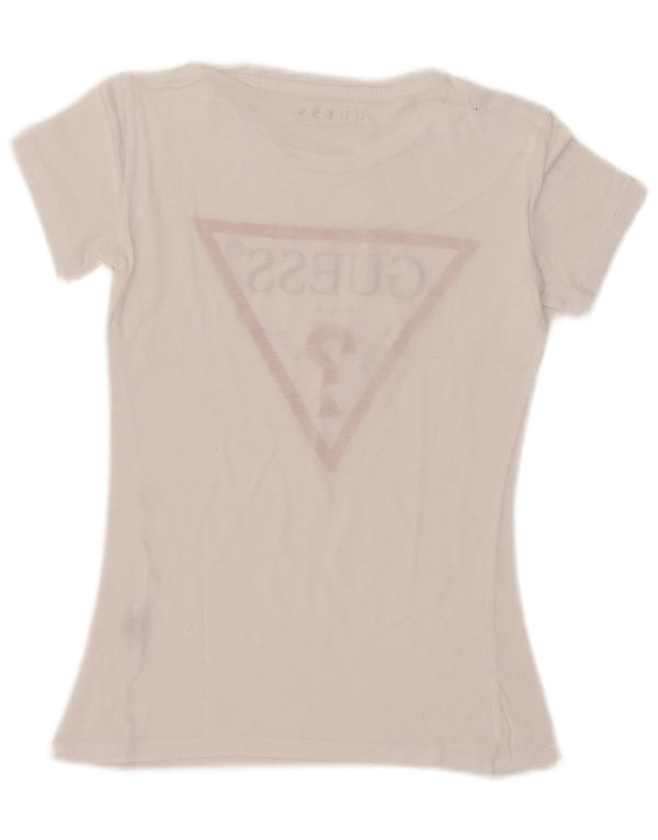 Guess Womens Crop Graphic T-Shirt Top UK 6 XS White