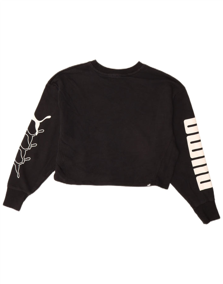 PUMA Womens Oversized Crop Graphic Sweatshirt Jumper UK 10 Small Black