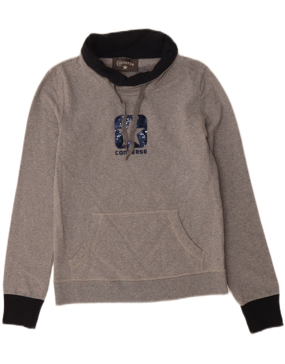 CONVERSE Womens Graphic Sweatshirt Jumper UK 12 Medium Grey Colourblock Vintage Converse and Second-Hand Converse from Messina Hembry 