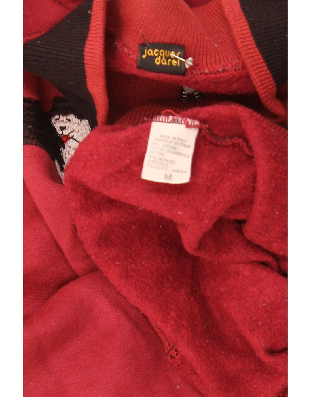 Vintage Mens Graphic Sweatshirt Jumper Medium Red Colourblock Cotton