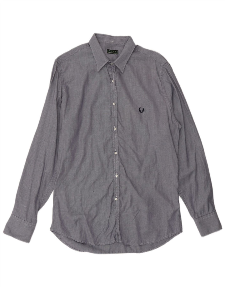 FRED PERRY Camisa de hombre de algodón a rayas azul medio