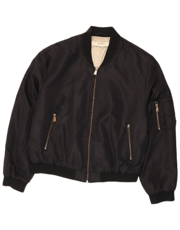 Zara Womens Crop Oversized Bomber Jacket UK 16 Large Black Polyamide