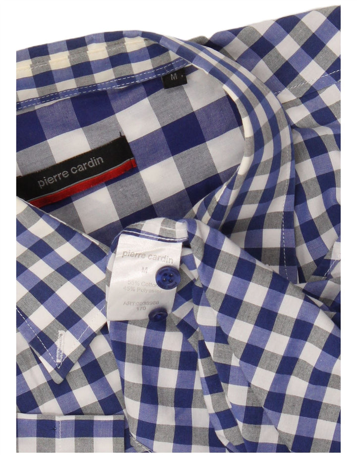 Pierre Cardin Mens Short Sleeve Shirt Medium Blue Gingham Cotton