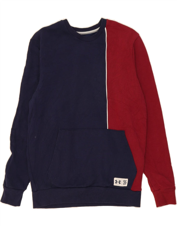 UNDER ARMOUR Mens Sweatshirt Jumper Small Navy Blue Colourblock Cotton Vintage Under Armour and Second-Hand Under Armour from Messina Hembry 