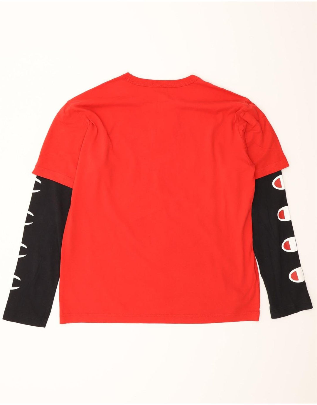 Champion Maglietta grafica da uomo a maniche lunghe a blocchi di colore rosso piccolo
