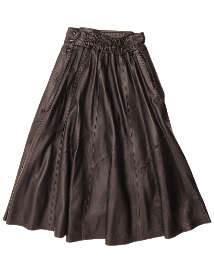 Vintage Womens Leather Flared Skirt Medium W28  Black