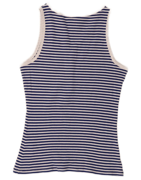 Guess Womens Vest Top UK 12 Medium Blue Striped Cotton