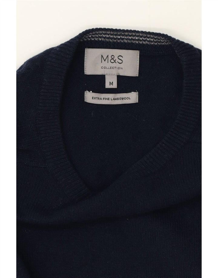 Maglione maglione girocollo da uomo Marks & Spencer medio blu navy in lana d'agnello