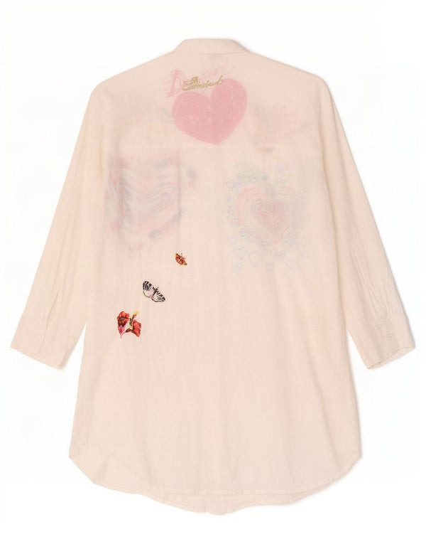 Desigual Abito camicia grafico da donna UK 14 Cuore floreale bianco medio