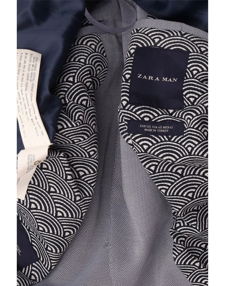 Zara Mens 2 Button Blazer Jacket EU 52 Large Blue Polyester