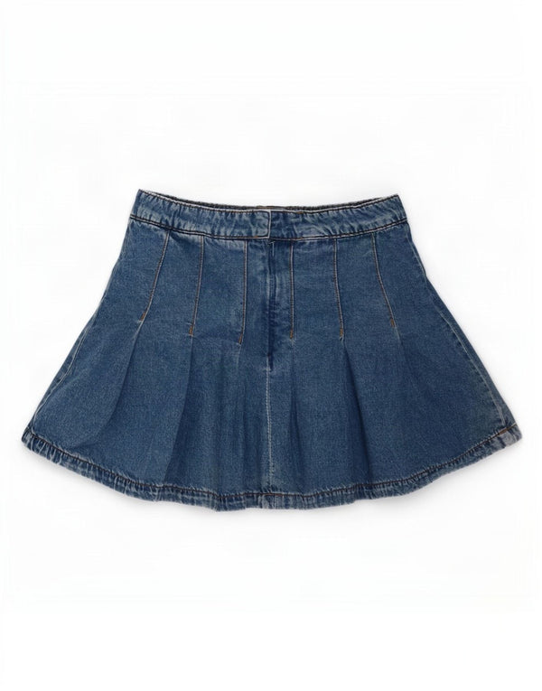 Marks & Spencer Girls Denim plisseret nederdel 10-11 år W24 Blue Cotton