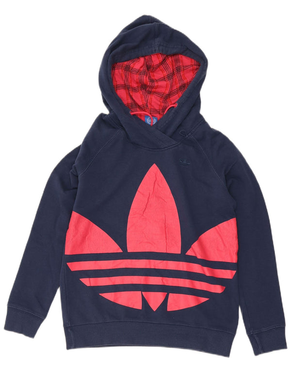 Adidas Mens Graphic Hoodie Jumper UK 10 Small Navy Blue Cotton