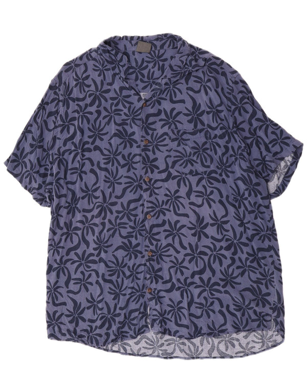 Vintage kortærmet herreskjorte 5XL blå blomsterviscose