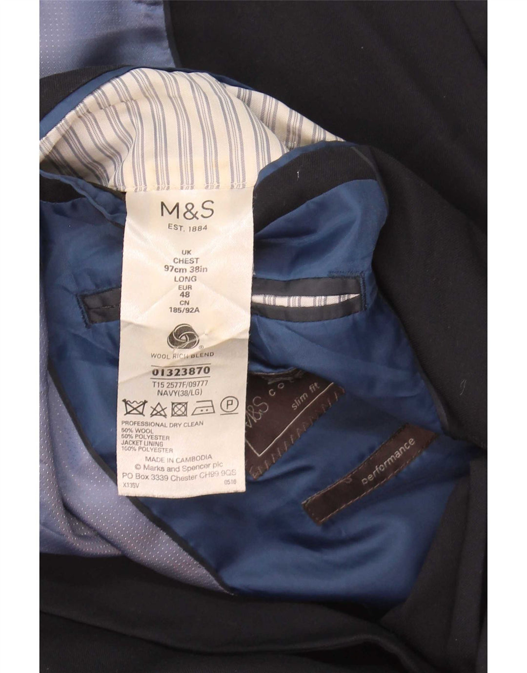Marks & Spencer Herre 2-knaps blazerjakke UK 38 Mellem marineblå uld