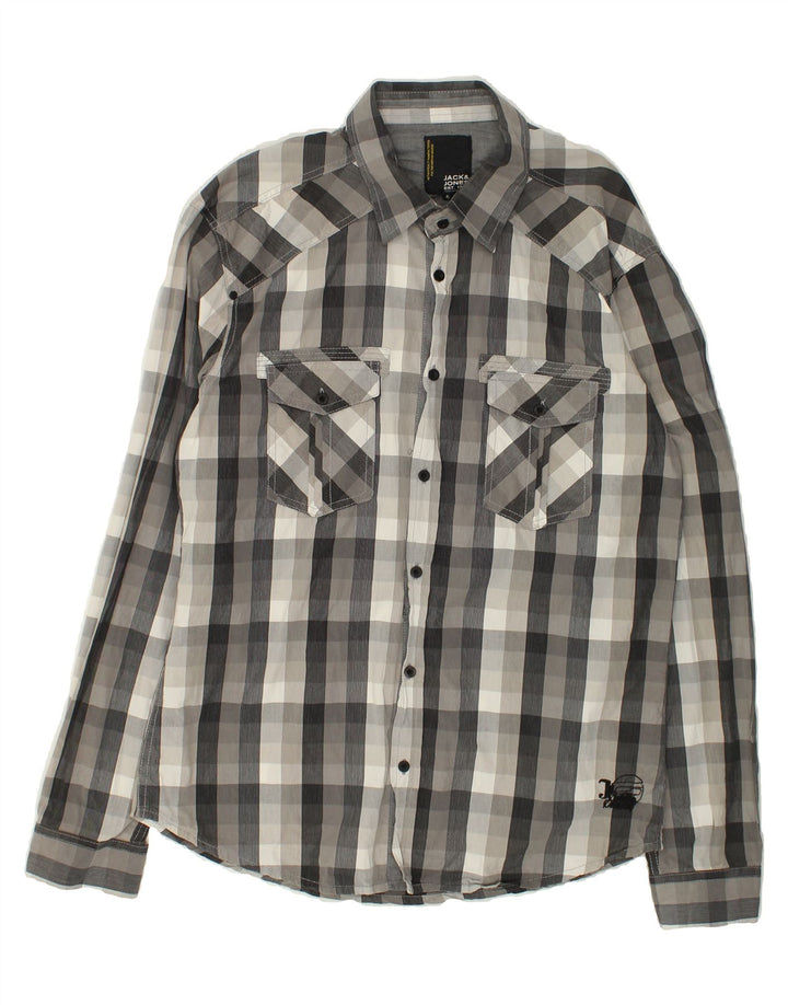 JACK & JONES Mens Graphic Slim Shirt XL Grey Check Cotton | Vintage Jack & Jones | Thrift | Second-Hand Jack & Jones | Used Clothing | Messina Hembry 