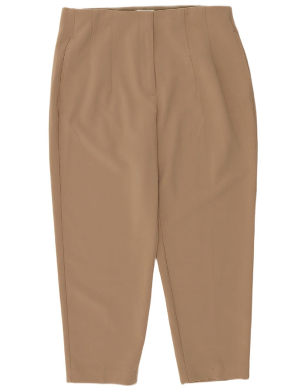 Marks & Spencer Womens Tapered Cropped Trousers UK 14 Medium W30 L24 Beige