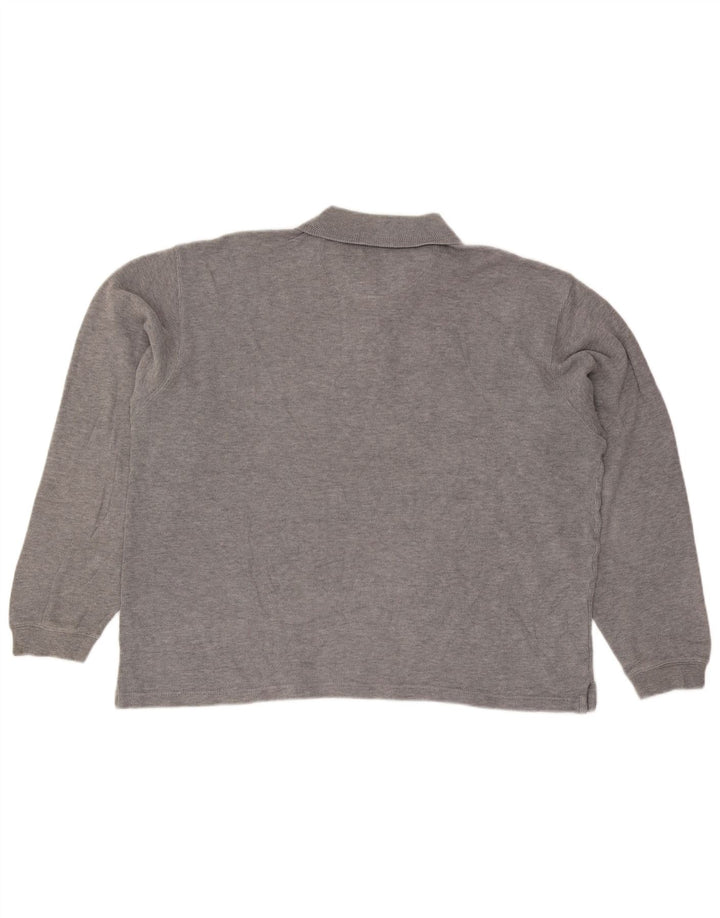 Izod Mens Long Sleeve Polo Shirt Large Grey Cotton